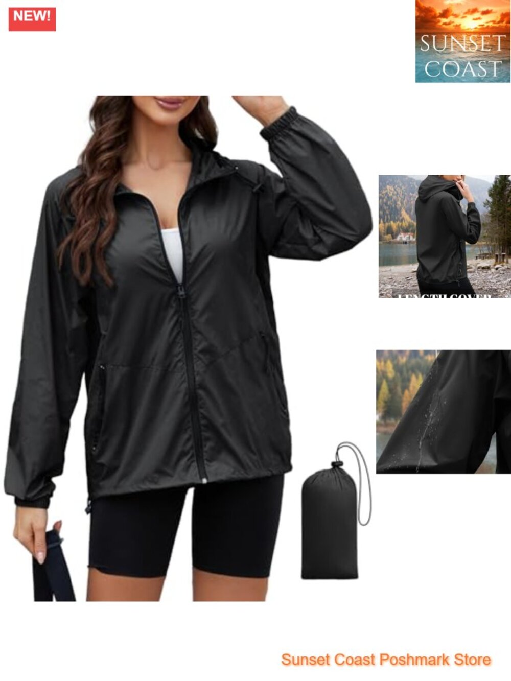 Women's Lightweight Packable Rain Jacket Hooded Waterproof Windproof